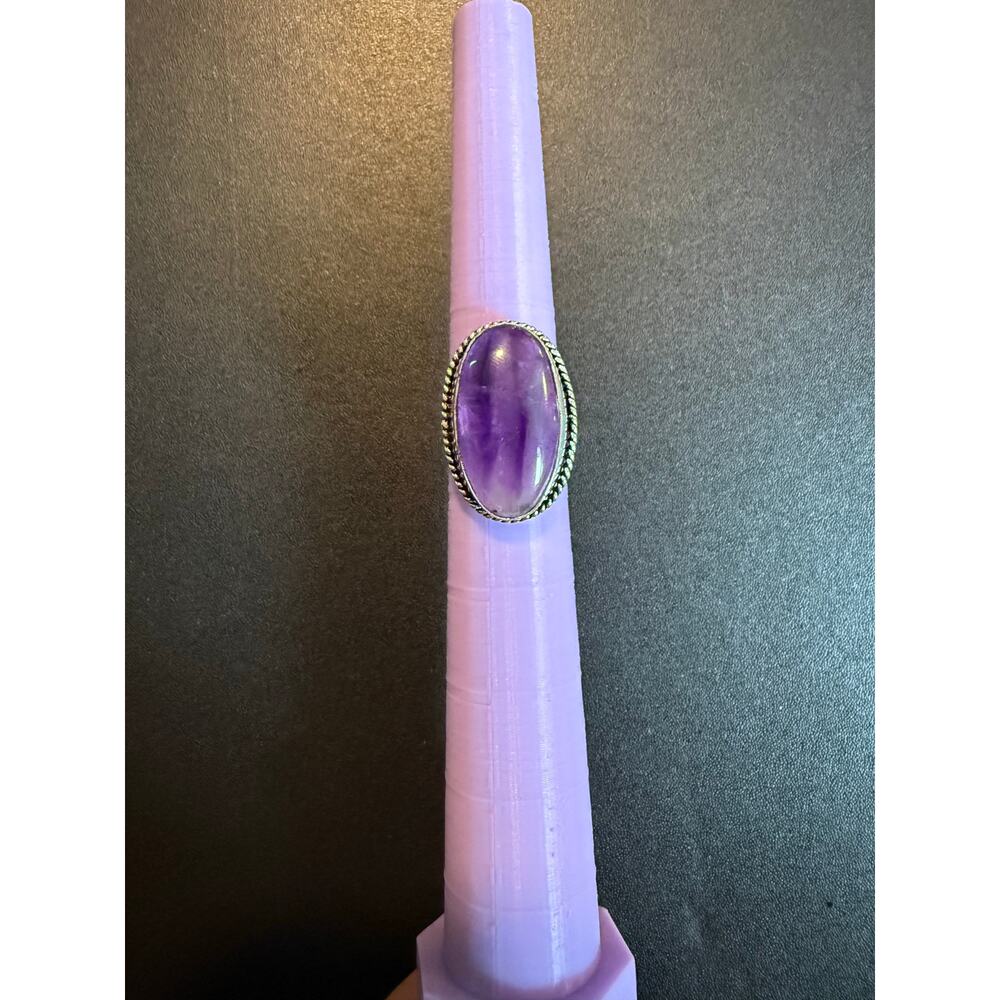 Natural Stone Amethyst 925 Silver Plated Ring 7.75